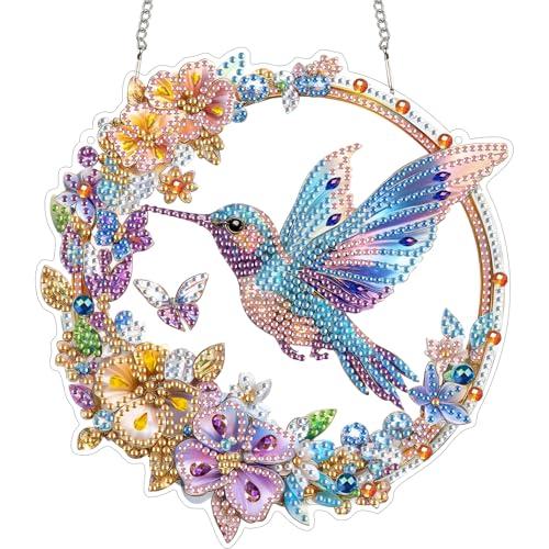 SKRYUIE Hanging Diamond Art Kits for Adults Pendant Bird, Special Shaped Crystal DIY Diamond Painting Kit, Acrylic Board Wreath Pendants Double Sided, Home Decor 7.60 x 7.33 Inch