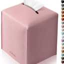 Tissue Box Cover for PU Leather, Modern Simple Solid Color Holder Square Tissue Bag, Ideal for Bathrooms,Office,Car,Nightstand,Outdoor Tent,Dining Table,5"X5"X5", Single Pink