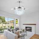42" Fandelier Ceiling Fan with Lights,Crystal Retractable Ceiling Fan with Light,Chandelier Fans for Bedroom,Living Room,Reverse Motor,6 Speeds,3 Color Temperatures,Remote & APP Control-Chrome