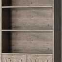 Shintenchi Bookshelf, Industrial Bookshelves and Bookcases with Doors Floor Standing 6 Shelf Display Storage Shelves 70.6 inches Tall Bookcase for Home Office, Living Room (Grey)