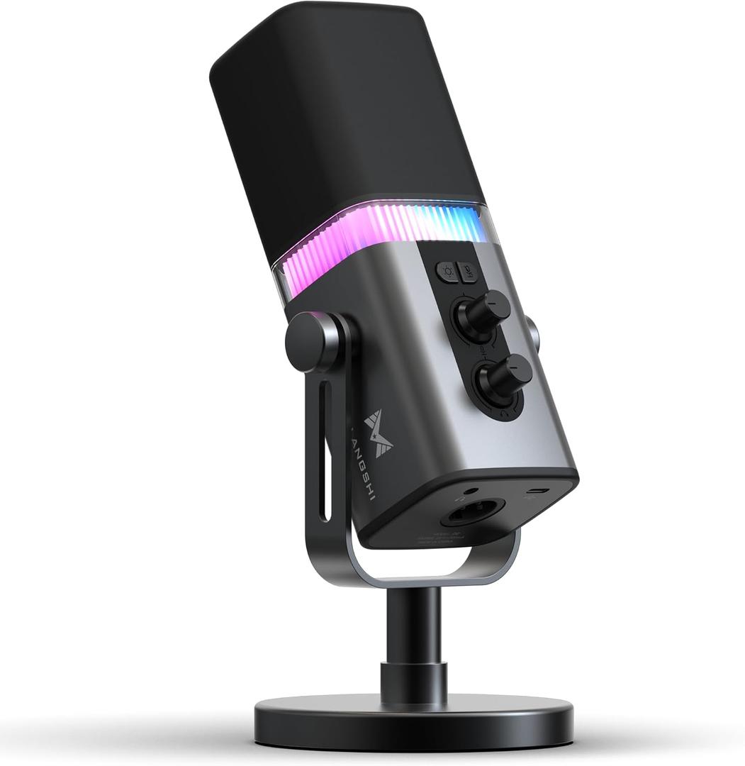 MAILANGSHI 192KHz/32bit Dynamic Podcast Microphone for PC, USB & XLR Mic with RGB Lighting, Desktop Stand, Mute Button, All-Metal Body, Gain & Volume Control, Gaming Microphone for Livestreaming