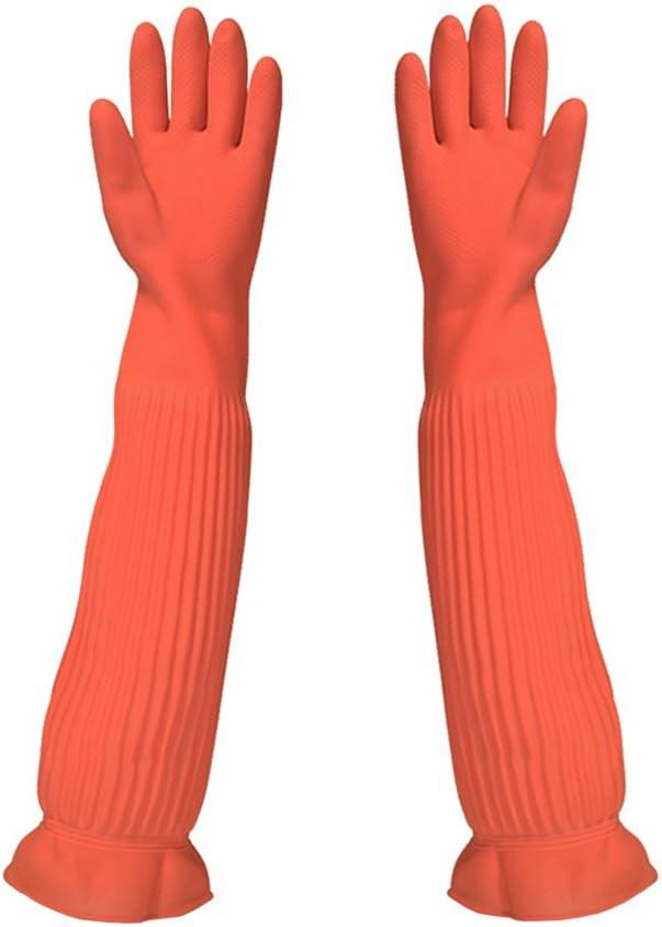 Household Arms Length Rubber Latex Cleaning Long Glove Reusable Kitchen Natural Rubber Living Wash Gloves (22.05x4.13 Inch (Pack of 1), Reddish Orange)