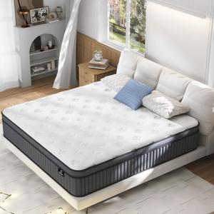 California King Mattress, 12 Inch Hybrid Cal King Mattress Foam and Individually Wrapped Pocket Coils, Soft and Breathable, Pressure Relief, Strong Edge Support, Medium Firm