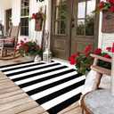 Black and White Outdoor Rug 35.4 x 59 Inches Striped Front Door Mat Front Porch Rug Hand-Woven Machine Washable Indoor/Outdoor Layered Door Mats for Entryway/Porch/Patio