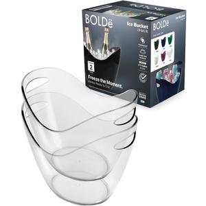 Ice Bucket, Shatterproof Double Wall Insulated, 2.11 Gallon (8L), Plastic with Handles, 2 Pack (Clear)