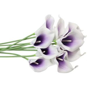 10 Heads Mini Calla Lily Bridal Wedding Bouquet Real Touch Flower Bouquets for Home Party Decoration (Purple& White)