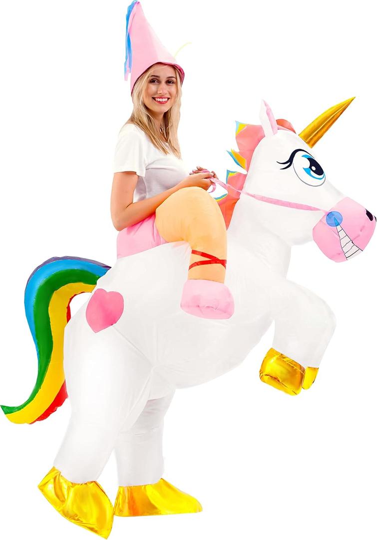 Spooktacular Creations Halloween Inflatable Costume Adult, Riding a Unicorn Blow-up Suit for Cosplay Themed Parties (X-Large(71In), White)