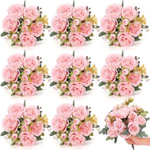 Yuxung 8 Bundles Artificial Peonies Flowers Boho Faux Flowers Arrangements Artificial Centerpiece Spring Bouquet Floral Wedding Decoration for Vase(Pink)