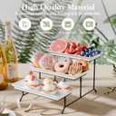 3-Tier Melamine Serving Tray Set, 11.5" x 5.6" Platters for Serving Food, White Reusable Trays with Black Metal Display Stand for Cupcakes, Sevring Food, Dessert, Fruit, Cookie, Black