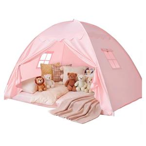 Full Size Bed Canopy for Kids：Girls Bed Tent Dream Privacy Sleeping Tents Indoor - Toddler Under Bunk Pink Tent - Girls & Boys Bedroom Privacy Space Sleeping Tents Gifts (Large Pink)