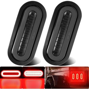2Pcs 6" inch Smoked Lens Oval Red 52 LEDs Trailer Boat Halo Brake Stop Running Turn Signal Tail Lights Patented w/Rubber Grommet, Sealed Submersible IP67 for Truck/RV/Van, DC 12V