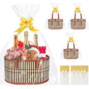 4 Set Baskets for Gifts Empty Large Woven Bamboo Gift Baskets Kit with Ribbons, Gift Bags & Gift Cards for Birthday, Baby Shower & Housewarming Wrapping