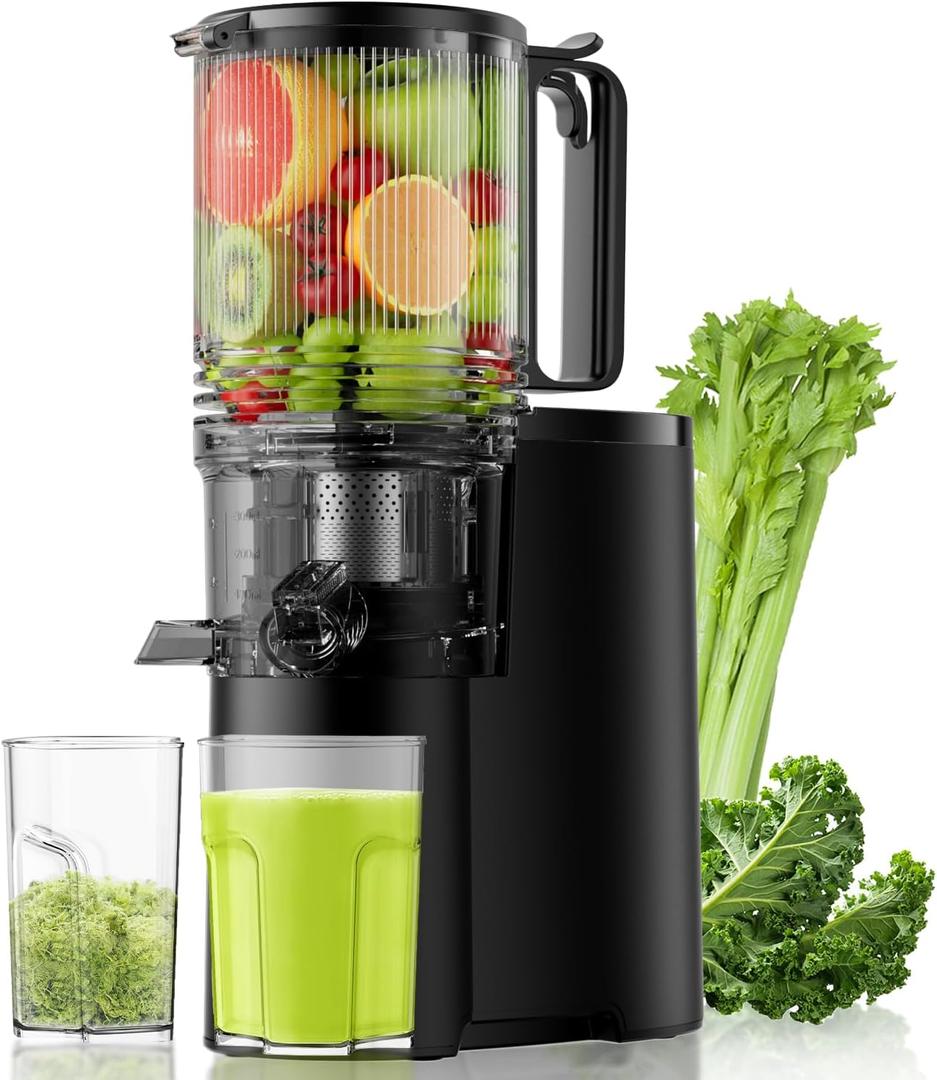 Cold Press Juicer, 5.8" Wide Feed Chute Juice Extractor Machine with 400W, High Juice Yield, Slow Masticating Juicer for Whole Vegetables & Fruits, Premium Black