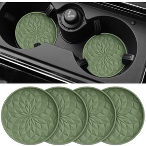 ME.FAN Car Coasters for Cup Holders [4 Pack] - 2.75In Silicone Auto Mug Mats - Universal Non-Slip Recessed Car Interior AccessoriesOlive Green