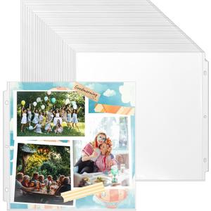 Vmiapxo 100 Pack 12" x 12" Scrapbook Page Protectors, Craft Paper Protective Sleeves Photo Vinyl Storage Pockets Organizer Scrapbook Binder Album Supplies for 3 Ring D-Ring Binder
