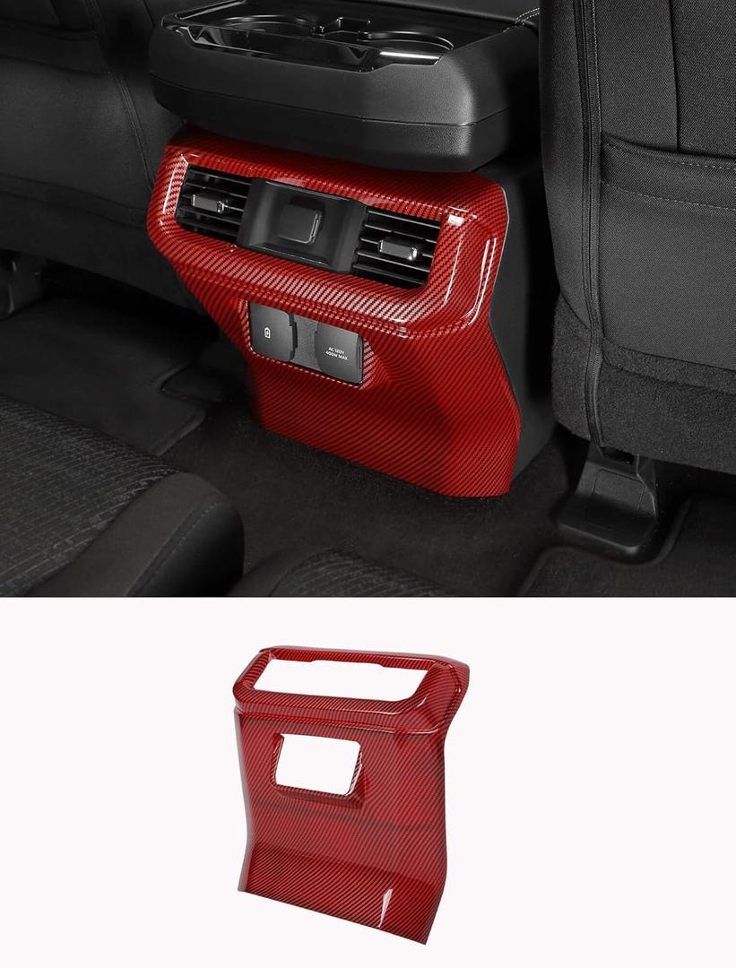 Savadicar Red Carbon Fiber Interior Accessories - Rear Center Console Panel Trim Cover for Ford F150 (2021-present) - Premium Texture Interior Decor Upgrade Option, 1 PCs