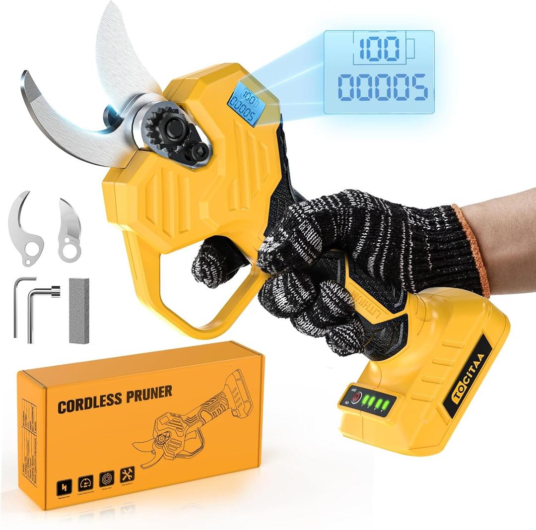 Cordless Electric Pruning Shears for Dewalt 20v Battery, TOCiTAA Portable Pruner Garden Tool Brushless & Imported SK7 Steel Blades, 1.5-2 Inch Cutting Diameter for Gardening Tree Branch (Tool Only)