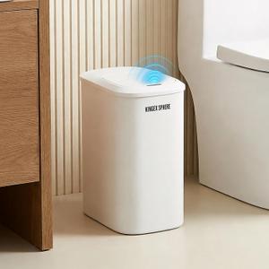 Motion Sensor Trash Can 2.6 Gallon Automatic Bathroom Garbage Can with Lid,Touchless Smart Slim Small Narrow Waste Basket Odor Control Aromatherapy IPX4 Waterproof for Office RV Bedroom Kitchen Cream