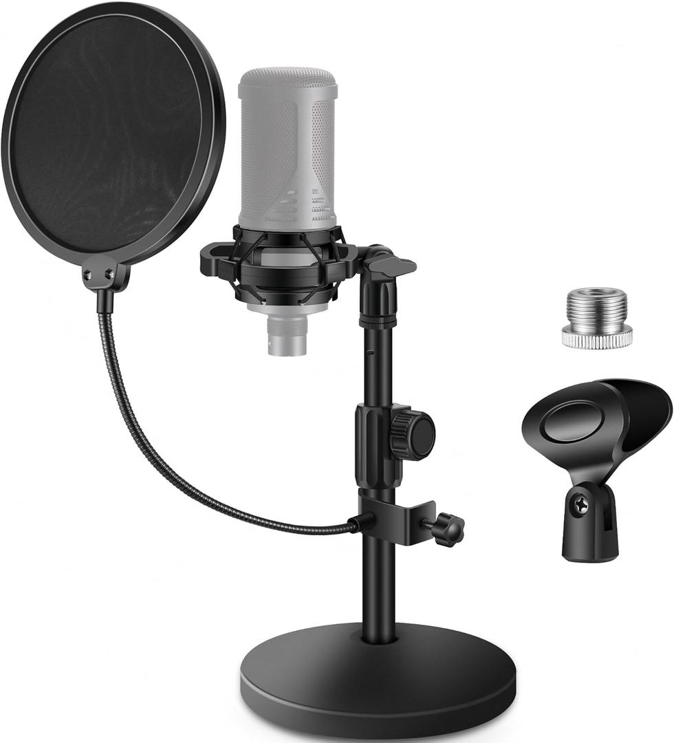InnoGear Mic Stand Desk, Adjustable Desktop Microphone Stand Table with Shock Mount Mic Clip Pop Filter 3/8" to 5/8" Adapter for Blue Yeti Hyper X QuadCast S AT2020 Fifine K669B Shure SM58 SM48 PGA48
