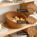 Set of 3 Rattan Bread Basket, 3 Sizes Stackable | Wicker Storage Bowls, Woven Serving Basket, Decorative Plastic Round Fruit Baskets, For Kitchen, Counter, Organizing