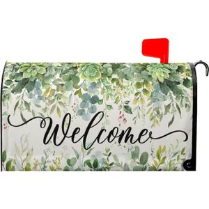 Spring Eucalyptus Leaves Mailbox Covers Magnetic Welcome Post Letter Box Wrap Large Size 25.5''x21'' Green Leaves Summer Dust-Proof Letterbox Decor Seasonal Postbox Cover for Outdoor Garden Yard