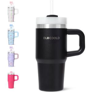DLOCCOLD 16 oz Stainless Steel Tumbler with Lid and Straw, Double Wall Vacuum Insulated Travel Tumbler with Straw Cover Cap, Reusable Travel Coffee Mug, Cupholder Friendly, Leak Resistant (Black)