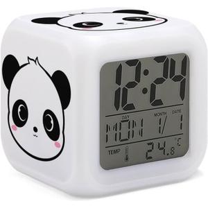 Panda Alarm Clock for Kids Boy Girl 7 LED Color Changing Wake Up Clock Home Decor Bedroom Digital with Temperature Display
