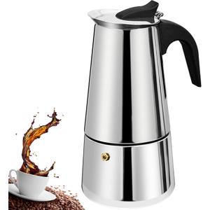 2 Cup Stovetop Espresso Maker Stainless Steel Moka Pot Stove Top Percolator Italian Coffee Makers Capable Mocha Greca Machine Cafe Classic Induction Cookers for Home and Camping 100ml 3.3oz