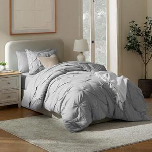 Nestl Twin XL Comforter Set 5 Piece - Pintuck Twin XL Bedding Set Sage Green, College Dorm Room Essentials Bed in a Bag, Twin XL Comforter Set for College Girls & Boys with Sheets, Pillowcase and Sham