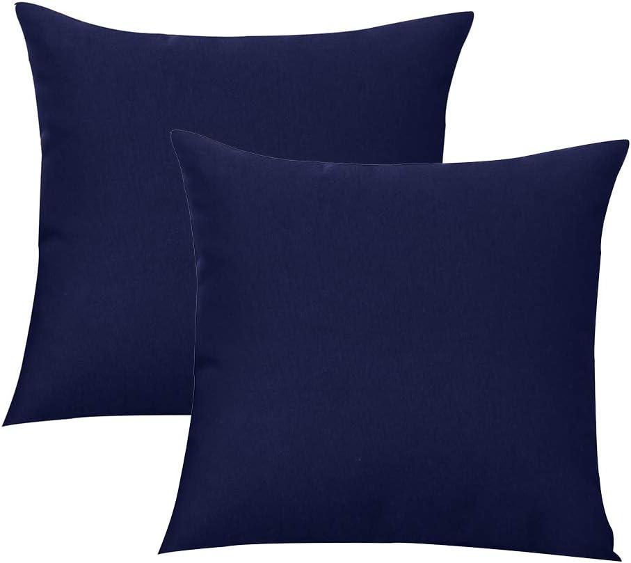 Augld 2Pack Outdoor/Indoor Throw Pillow Cover, Waterproof Solid Pillow Case Navy 18"x18"