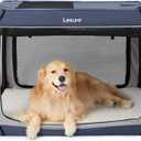 Lesure Shown on TODAY Show Soft Collapsible Dog Crate - 42 Inch Portable Travel Crate for Extra Large Dogs Indoor & Outdoor, 4-Door Foldable Pet Kennel with Mesh Windows, Blue