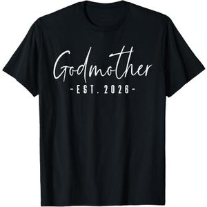 Godmother Est 2026 Minimalist Elegant Font T-Shirt (Black, M)