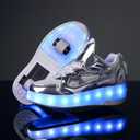 Roller Skate Shoes for Boys and Girls Kids LED Light Up Fashion Sneakers with Rechargeable and Detachable Wheels The Gift for Party Birthday Christmas Day (13 Little Kid, Silver623)