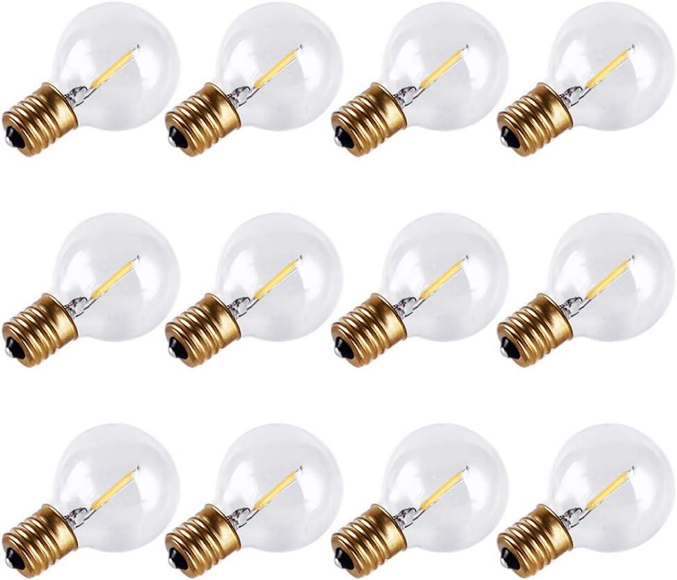 G40 Globe Light Replacement Bulbs 1W E17 Intermediate Base LED Filament Bulb Shatterproof & Waterproof Clear Glass- Warm White 2700K - Ideal for Outdoor String Lights in Yard, Garden, Patio,12 Pack