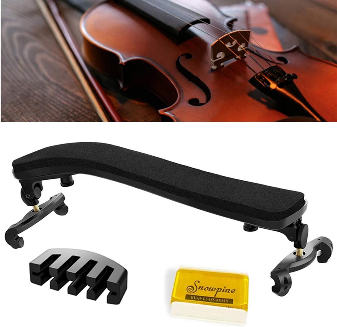 Violin Shoulder Rest for 4/4-3/4 Size, with Collapsible and Height Adjustable Feet, Including a Violin Practice Mute