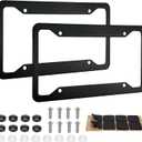 2 Pack Black License Plate Frames - Heavy Duty Stainless Steel Car License Plate Frame with 4 Holes, Rattle Proof Rustproof with Mounting Screws & Caps for Front Rear Cars