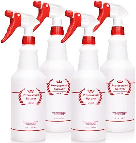 Uineko Plastic Spray Bottle (4 Pack, 32 Oz, All-Purpose) Heavy Duty Spraying Bottles Leak Proof Mist Empty Water Bottle for Cleaning Solution Planting Pet with Adjustable Nozzle and Measurements