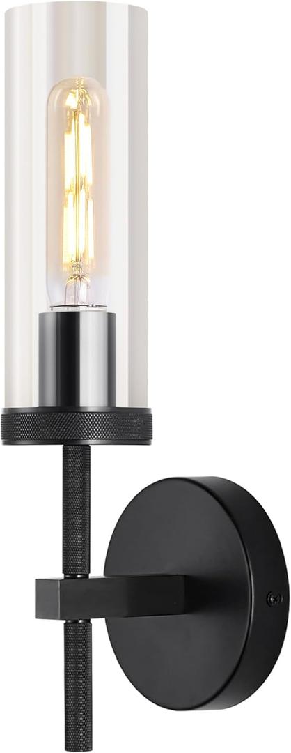 Black Wall Sconces,15" Glass Linear Wall Sconces, Black Bathroom Vanity Light Fixture, Wall Lights for Mirror Living Room Bedroom Entrance Foyer (Bulb Included)