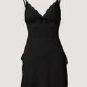 CHICME Women's Lace Trim Side Slit Modal Cami Sleep Dress Loungewear Cute Night Gowns for Women Black-XXL