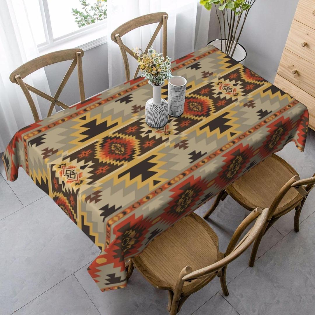 Aztec Geometric Rectangle Tablecloth Washable Table Cloth 60x90 Inch Table Cover Waterproof for Decoration Kitchen Dining Room