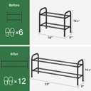 2-Tier Shoe Rack for Closet, Expandable Metal Shoe Organizer, Adjustable Shoe Shelf Storage Organizer, Standing Shoe Rack for Entryway Closet Doorway (Black)