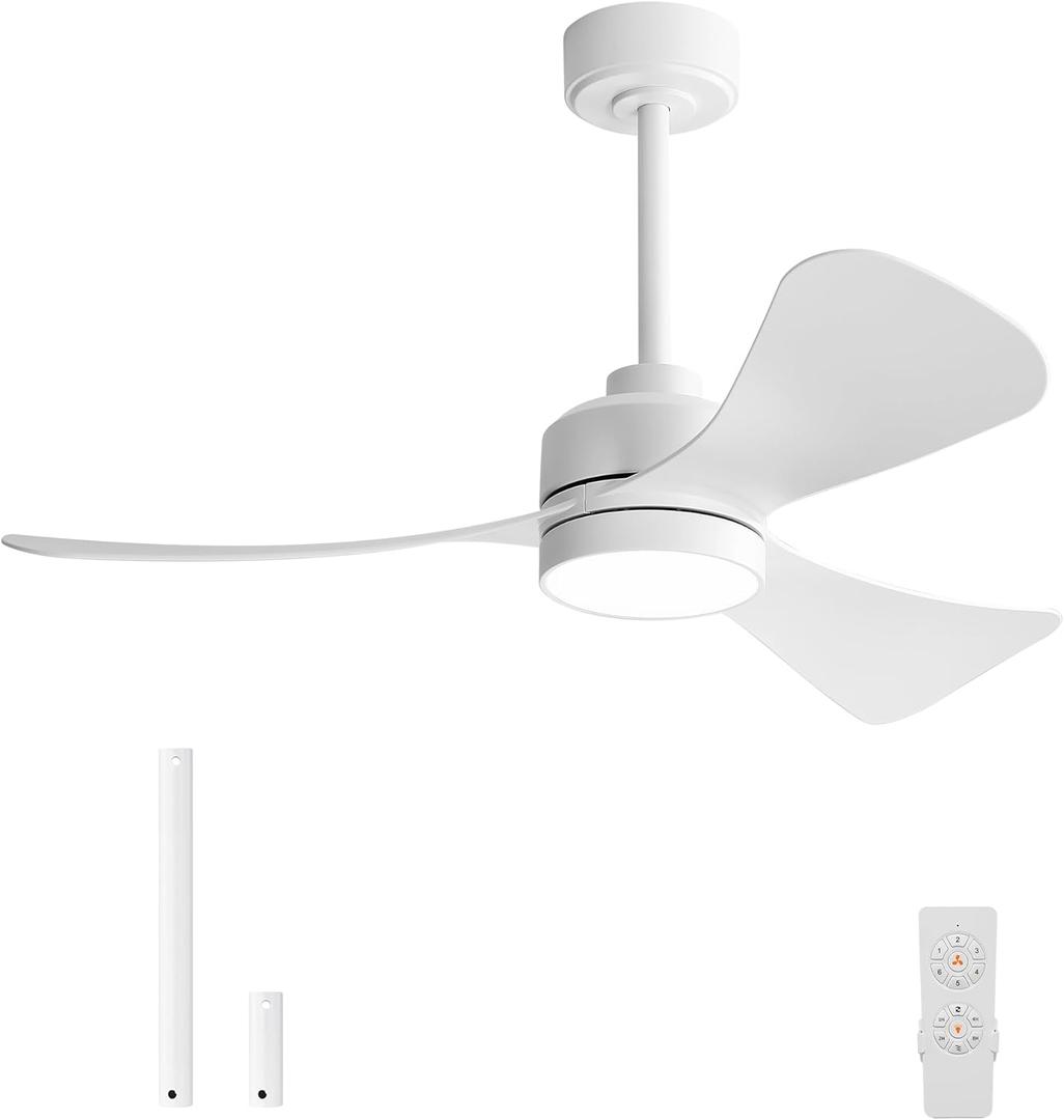 42" Ceiling Fans with Lights,3 ABS Blades Modern Ceiling Fan with Remote Control,3 Color Temperatures, 6-Speed Quiet Reversible DC Motor, for Bedroom Kitchen Patio Outdoor/Indoor, White
