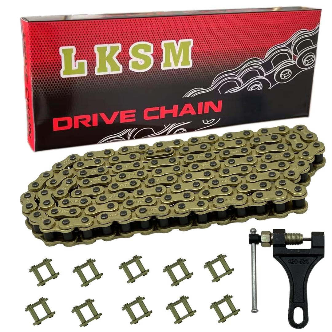 428H Motorcycle Gold Chain 130 Links with Chain Breaker for 125 150 200cc Motorcycle Mini Bike Dirt Bike Go Kart Compatible with SSR TaoTao Coolster Apollo Baja Kazuma Chinese ATV