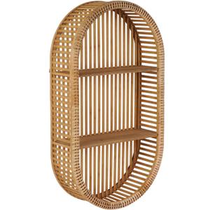 Rattan Wall Shelf - 3 Tier Boho Oval Floating Shelf Handcraft Hanging Shelves for Bathroom Living Room Wall Decor, 16.14" x 28.54"