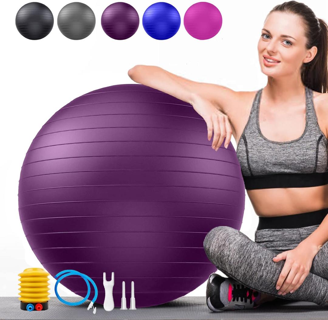Soft Exercise ball, Anti-Burst Yoga Ball Chair Supports 2200lbs, Stability Swiss Ball w/ Pump for Pregnancy Birthing, Excersize, Workout, Fitness, Balance, Gym, Physio, Abs (Office & Home & School) (S(38-45cm), purple)