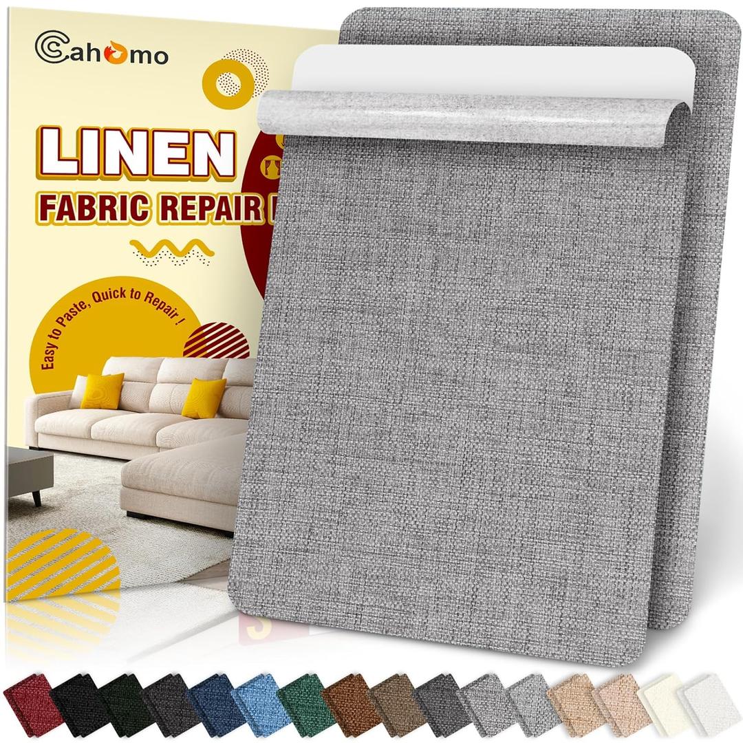 Linen Repair Tape 2Pcs 8x12 inch, Self Adhesive Fabric Patches, Couch Repair Patch Kit, Fabric Repair Tape for Furniture, Sofas, Carpet, DIY, Headboards, Chairs, Pillows, Linen Goods - Medium Grey