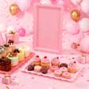 6 Pcs Pink Serving Trays Plastic Platters Dessert Cupcake Holder Party Supplies 14.4 x 9.3 Inches Rectangular Cookie Snack Display Tray for Wedding Restaurant