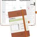 POPRUN Pocket Monthly Planner 2026-2027 (Pocket- 4''x 6.25'' Soft Leather Cover) - 18 Month Calendar Book for Purse (Jan.2026 - Jun. 2027), 100 GSM Thick Paper - Brown