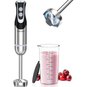 FRESKO Immersion Handheld Blender 500W with 700ml Beaker, 12-Speed & Turbo Mode Hand Blender Stick, 304 Stainless Steel Blades for Soup, Smoothie, Puree, Baby Food (Blender+Measuring Cup)