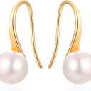 925 Sterling Silver Hoop Handpicked AAA+ Quality 7.5-8mm White Freshwater Cultured Pearl Dangle Drop Earrings Jewelry for Women